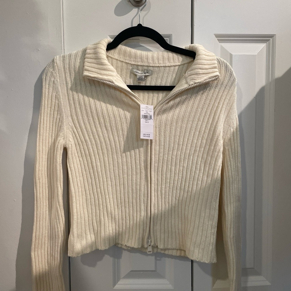 American Eagle Outfitters Cream Ribbed Cardigan